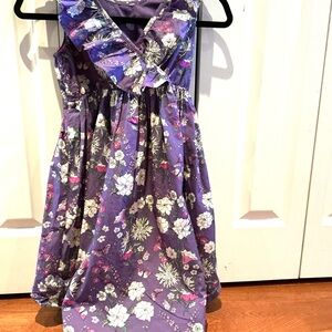 EUC Tea Collection Lined Cotton Floral Purple Kids Dress size 10 Y